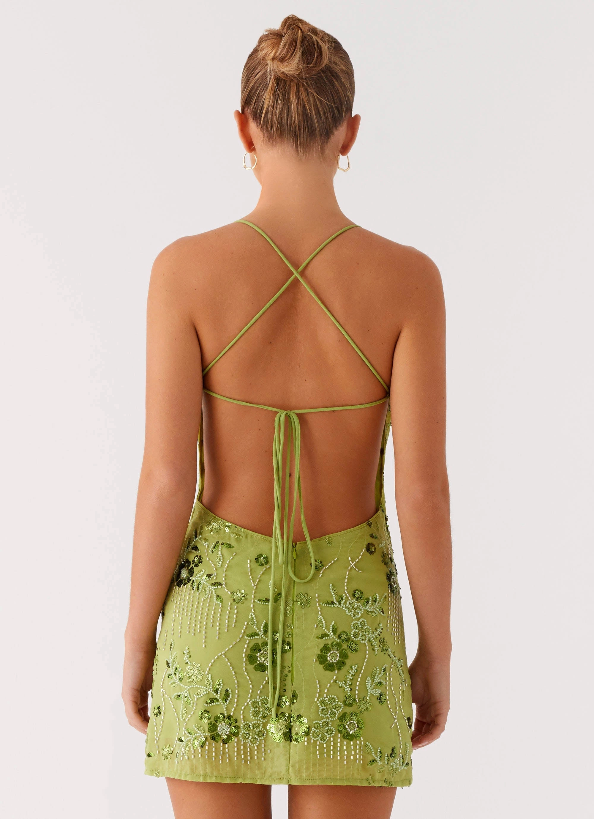 Vietta Sequin Cami Mini Dress - Lime Tiered hem High End Quality
