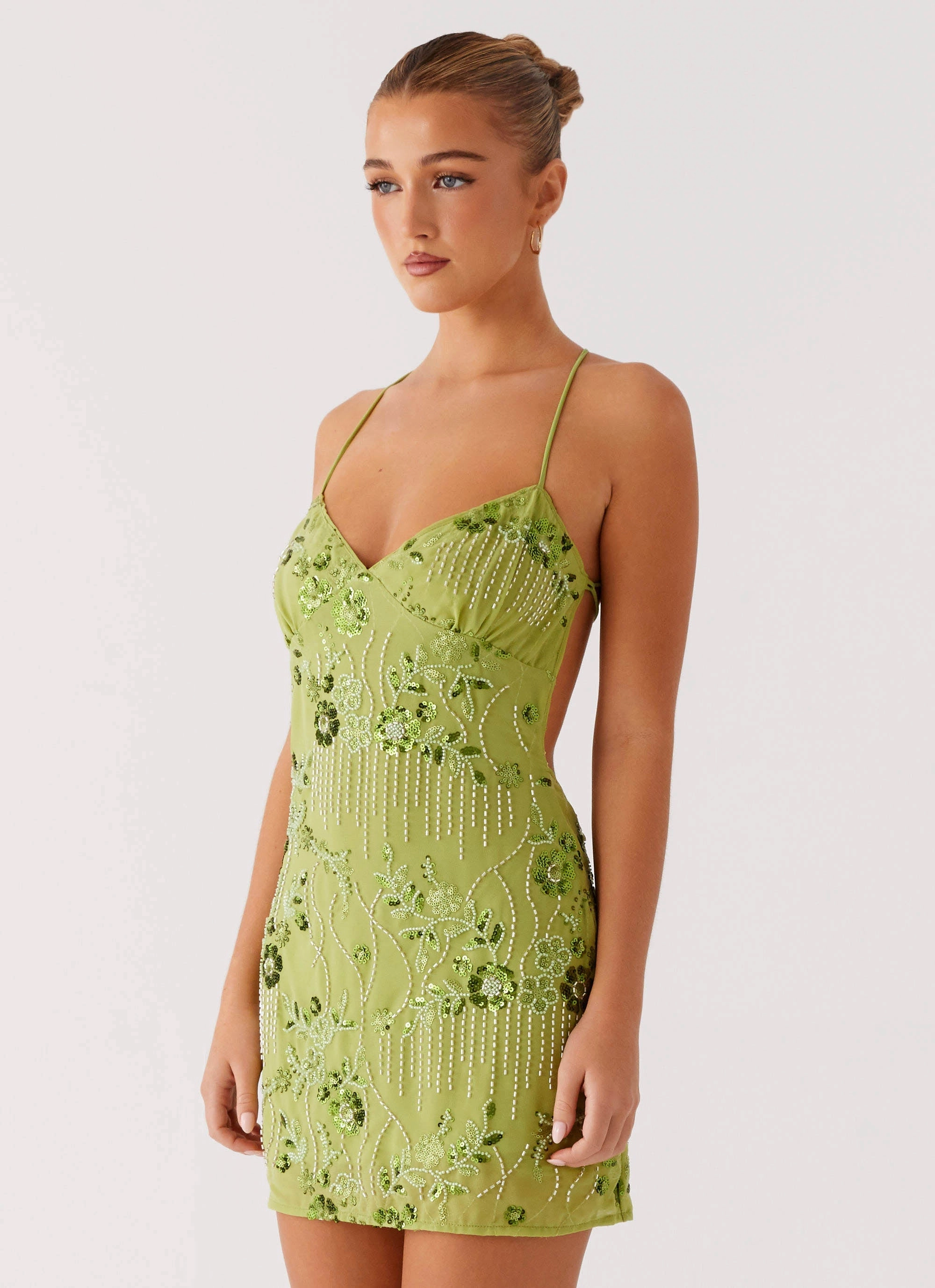 Vietta Sequin Cami Mini Dress - Lime High Waist Cozy Vibes