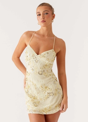 Bold Statement Modern Luxe Vietta Sequin Cami Mini Dress - Yellow