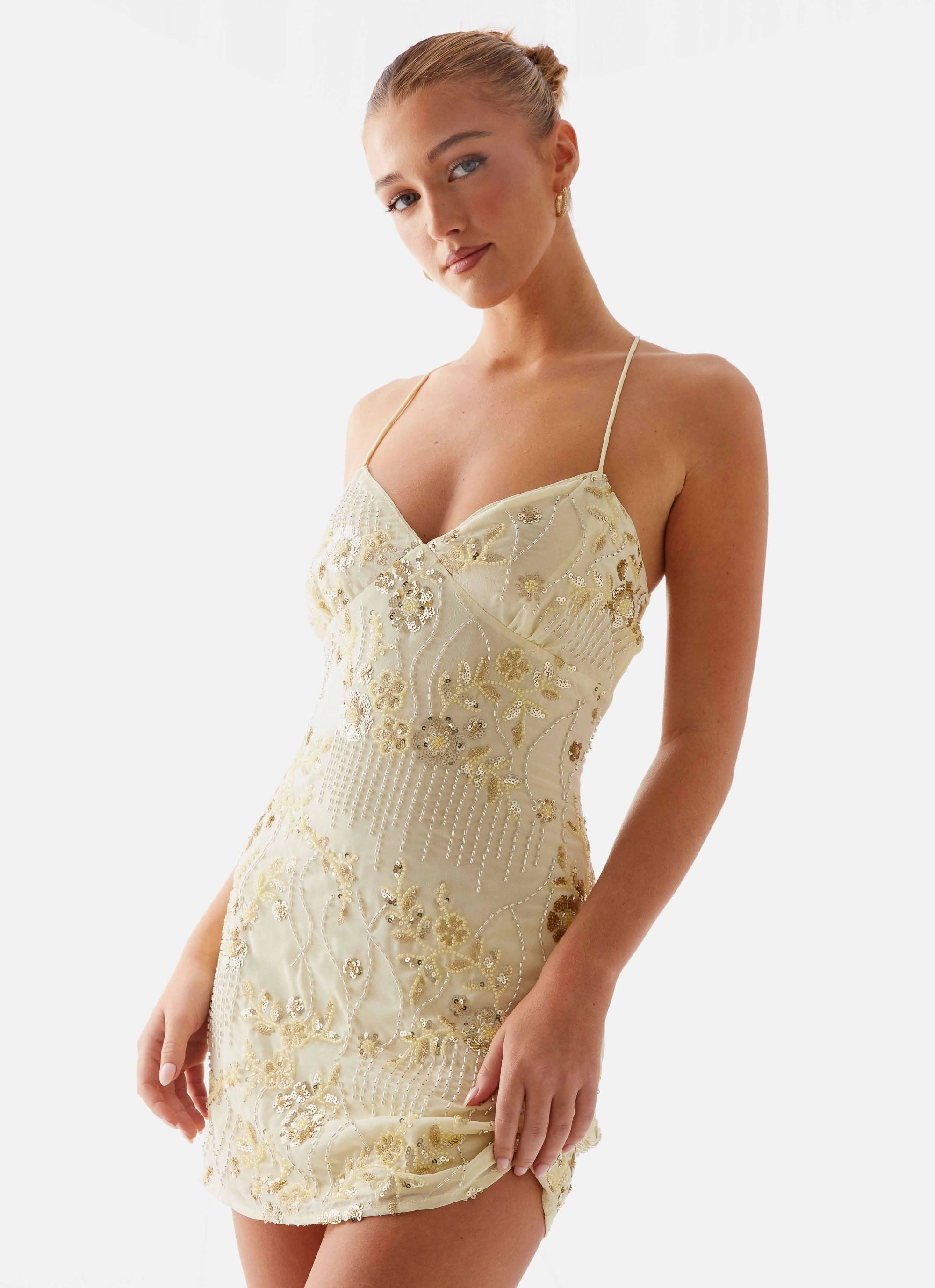 Low Impact Dye Fashion Forward Vietta Sequin Cami Mini Dress - Yellow