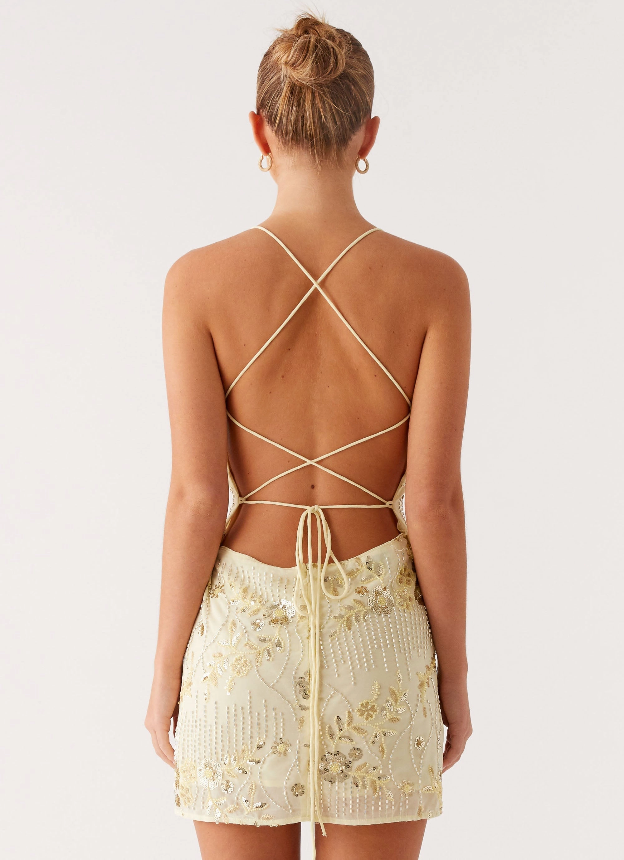 Adjustable drawstring Vietta Sequin Cami Mini Dress - Yellow