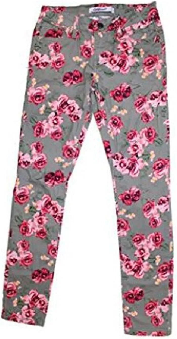 VIGOSS Big Girls Stretch Floral Straight Leg Skinny Jean Grey Floral (14)