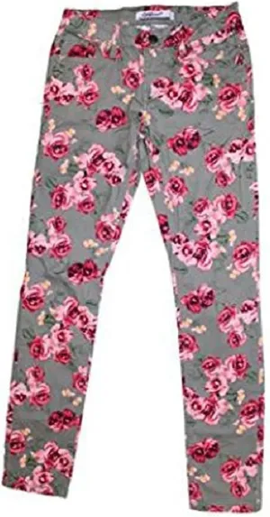 VIGOSS Big Girls Stretch Floral Straight Leg Skinny Jean Grey Floral (14)