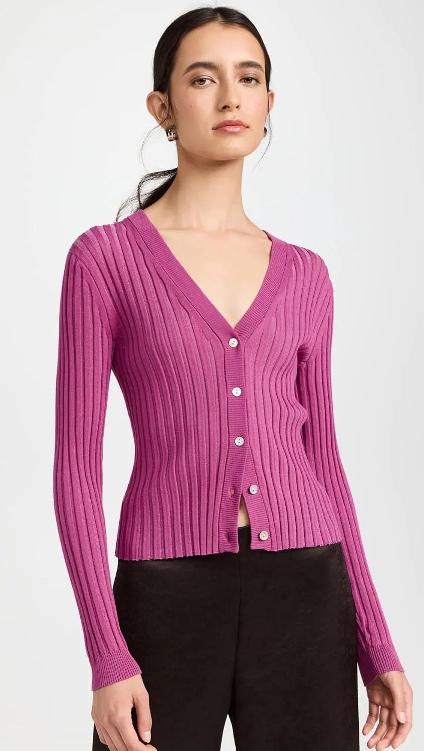 Vince Women's Ribbed V Neck Cardigan