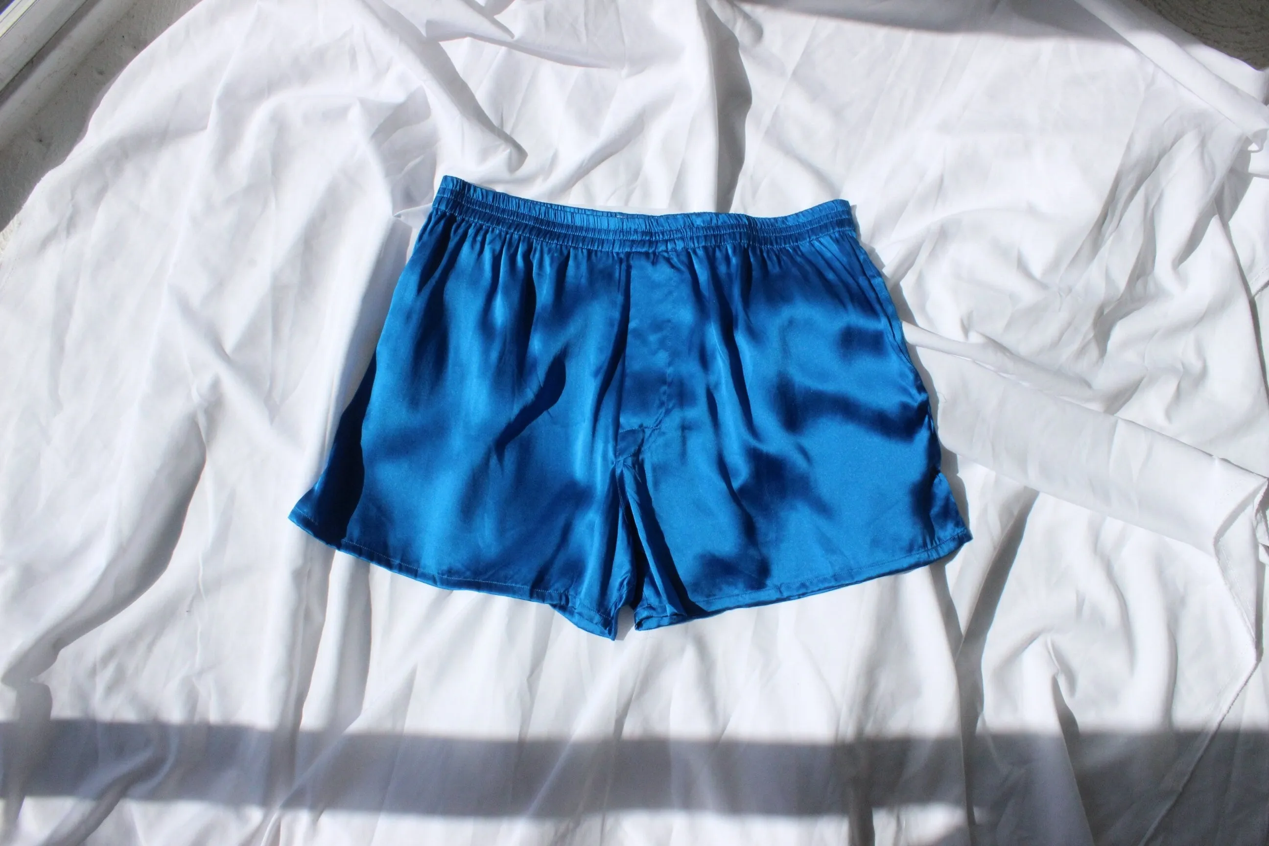 Vintage 80s PURE SILK Luxury Boxer Shorts in Cobalt