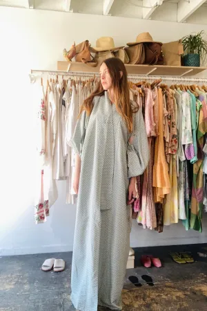 Vintage Blue and White Extra Long Silk Kimono