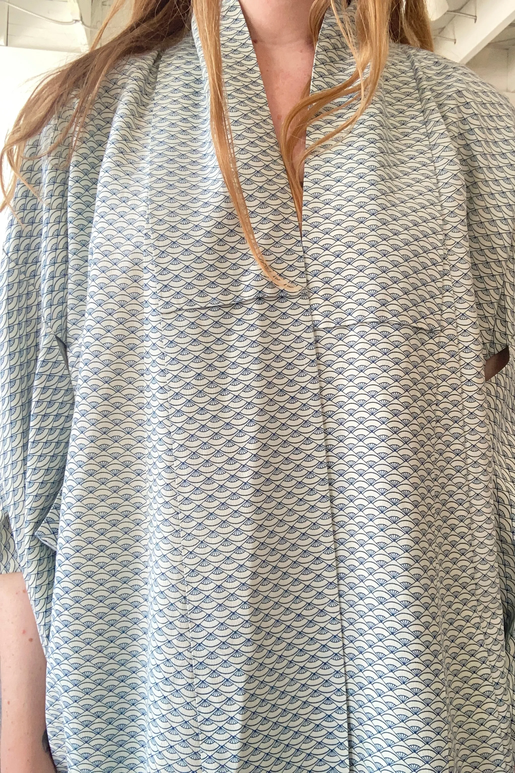 Vintage Blue and White Extra Long Silk Kimono