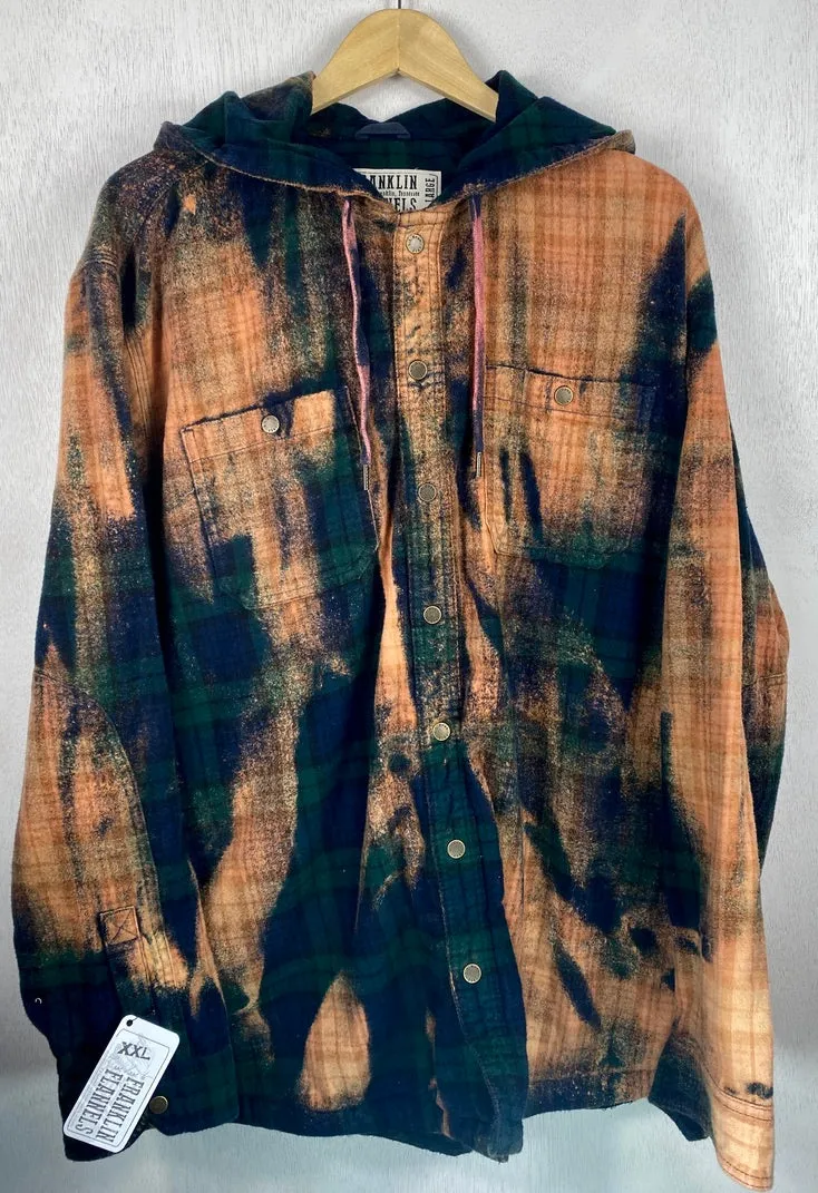 Vintage Green, Navy Blue and Rust Flannel Hoodie Size XXL