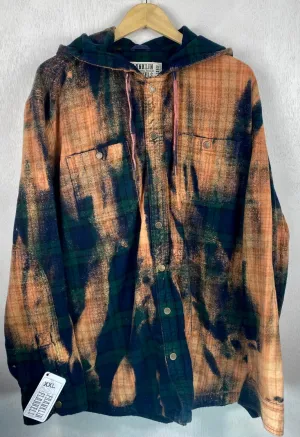 Vintage Green, Navy Blue and Rust Flannel Hoodie Size XXL