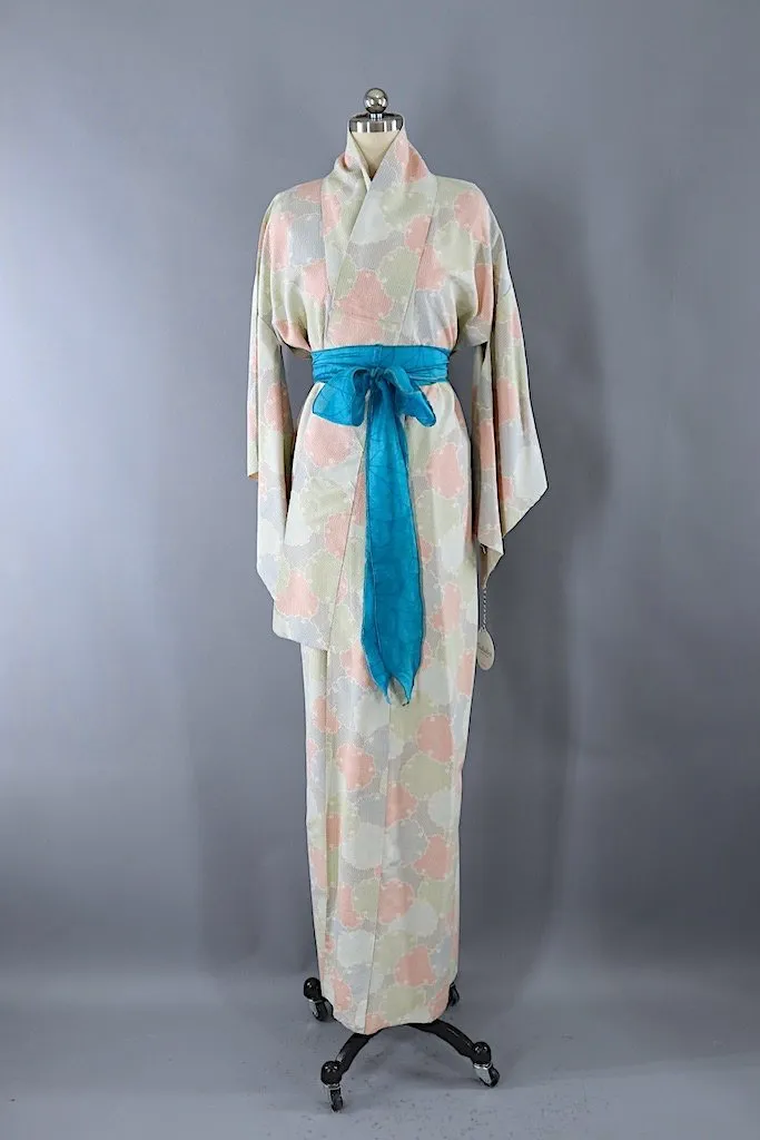 Vintage Ivory Lily Pad Silk Kimono Robe