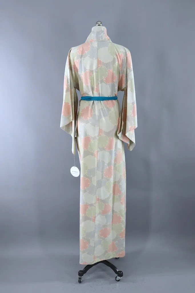 Vintage Ivory Lily Pad Silk Kimono Robe