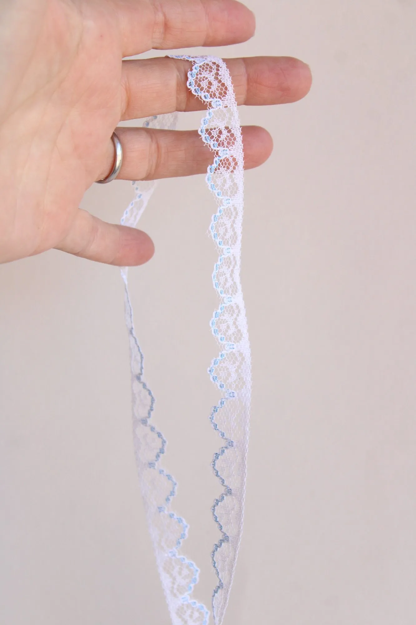 Vintage Lace Trim, White and Blue,  7/16" wide 2 yards