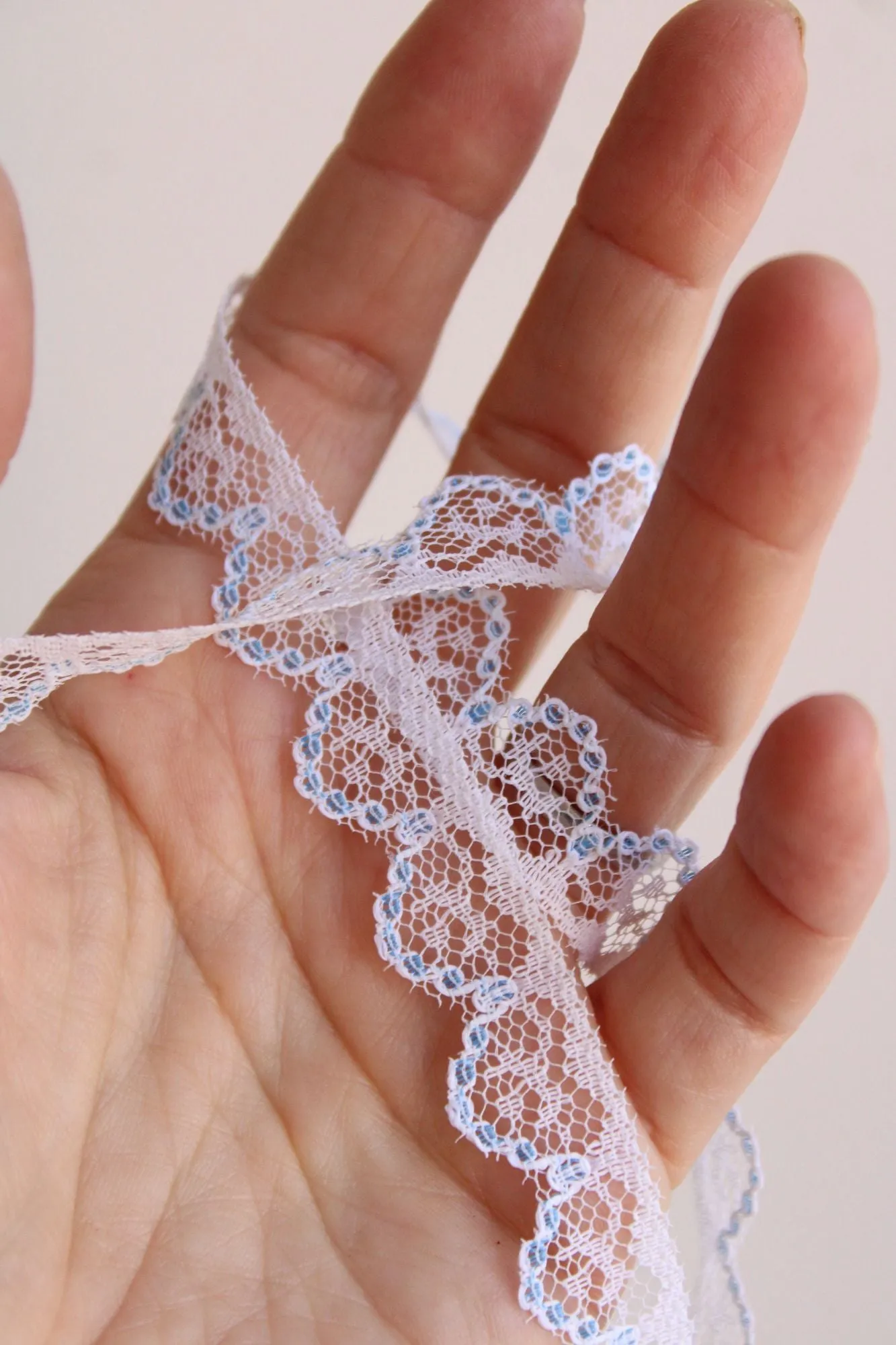 Vintage Lace Trim, White and Blue,  7/16" wide 2 yards