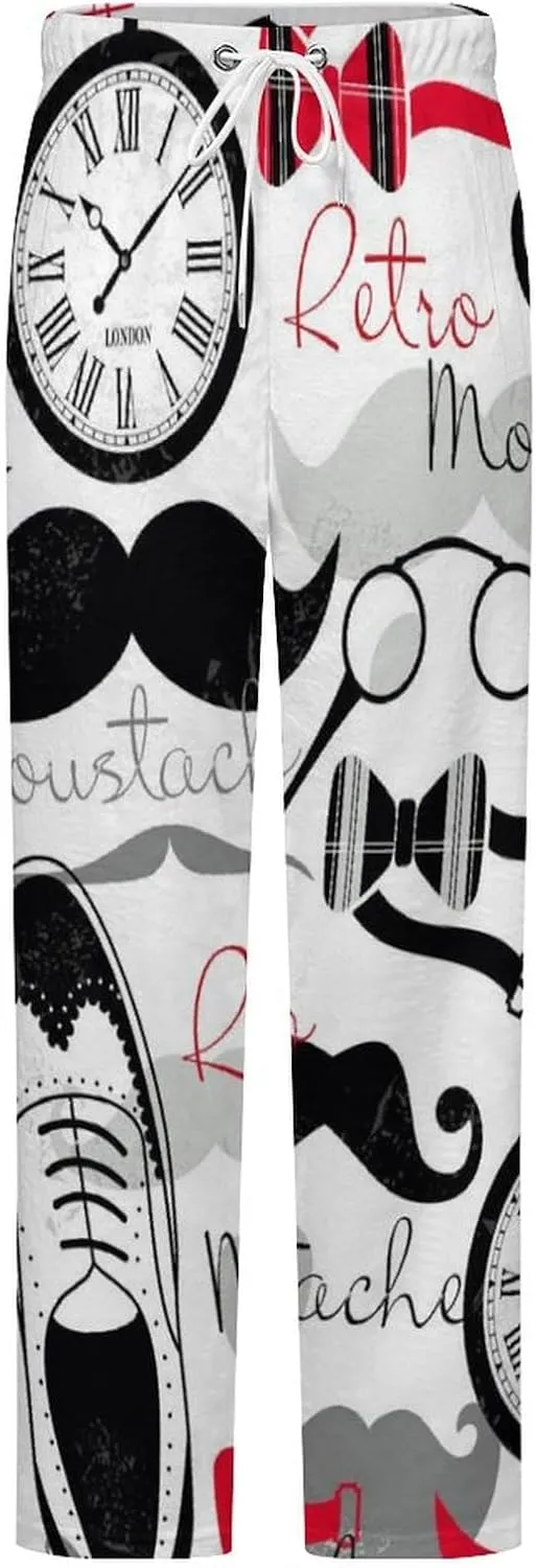 Vintage Mustache Pattern Women's Flannel Pajama Pants Fleece Lounge Sleep Bottoms PJ
