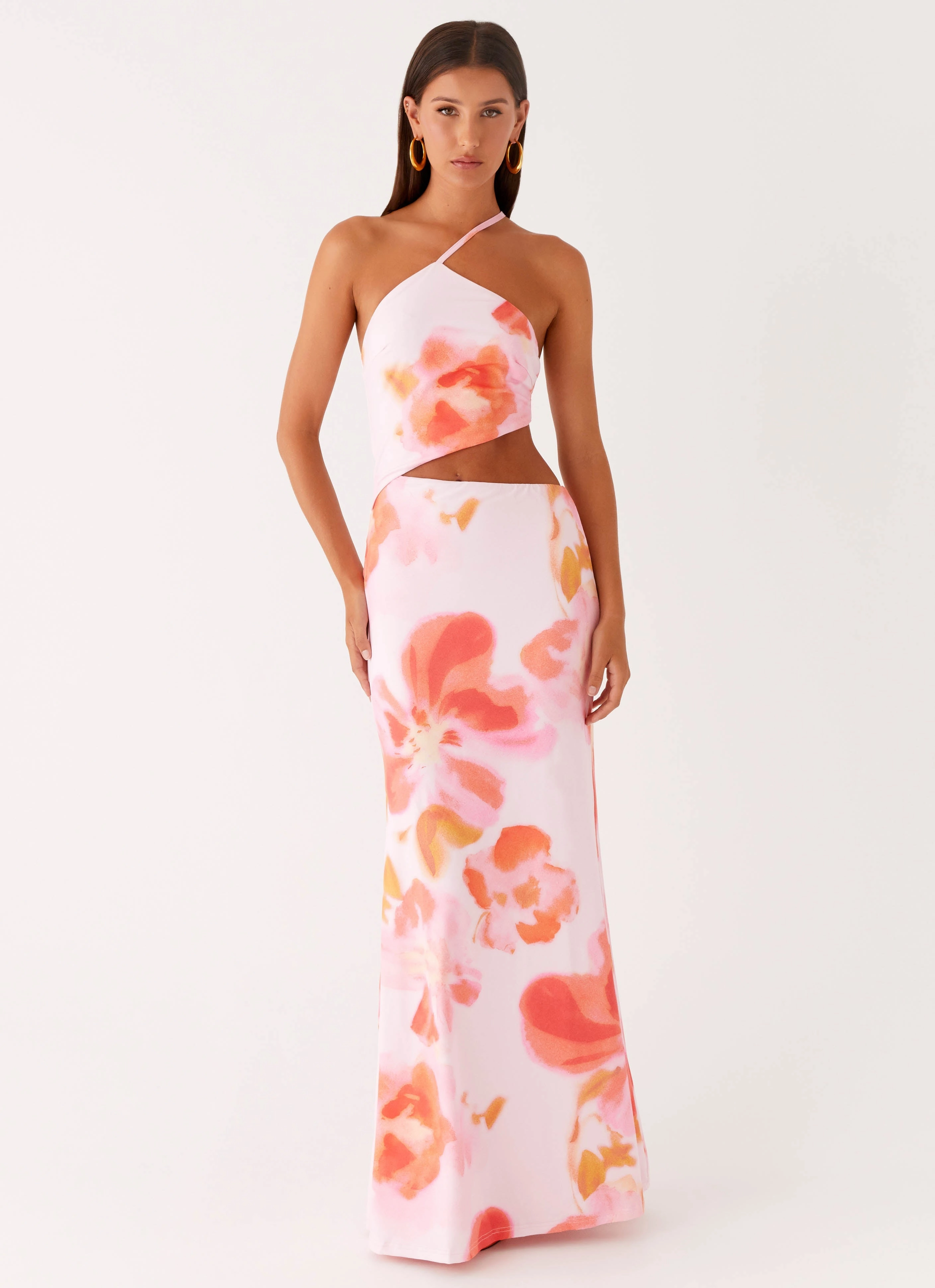 Unlined Look Fall Outfit Riano Cut Out Maxi Dress - Blushing Blossom