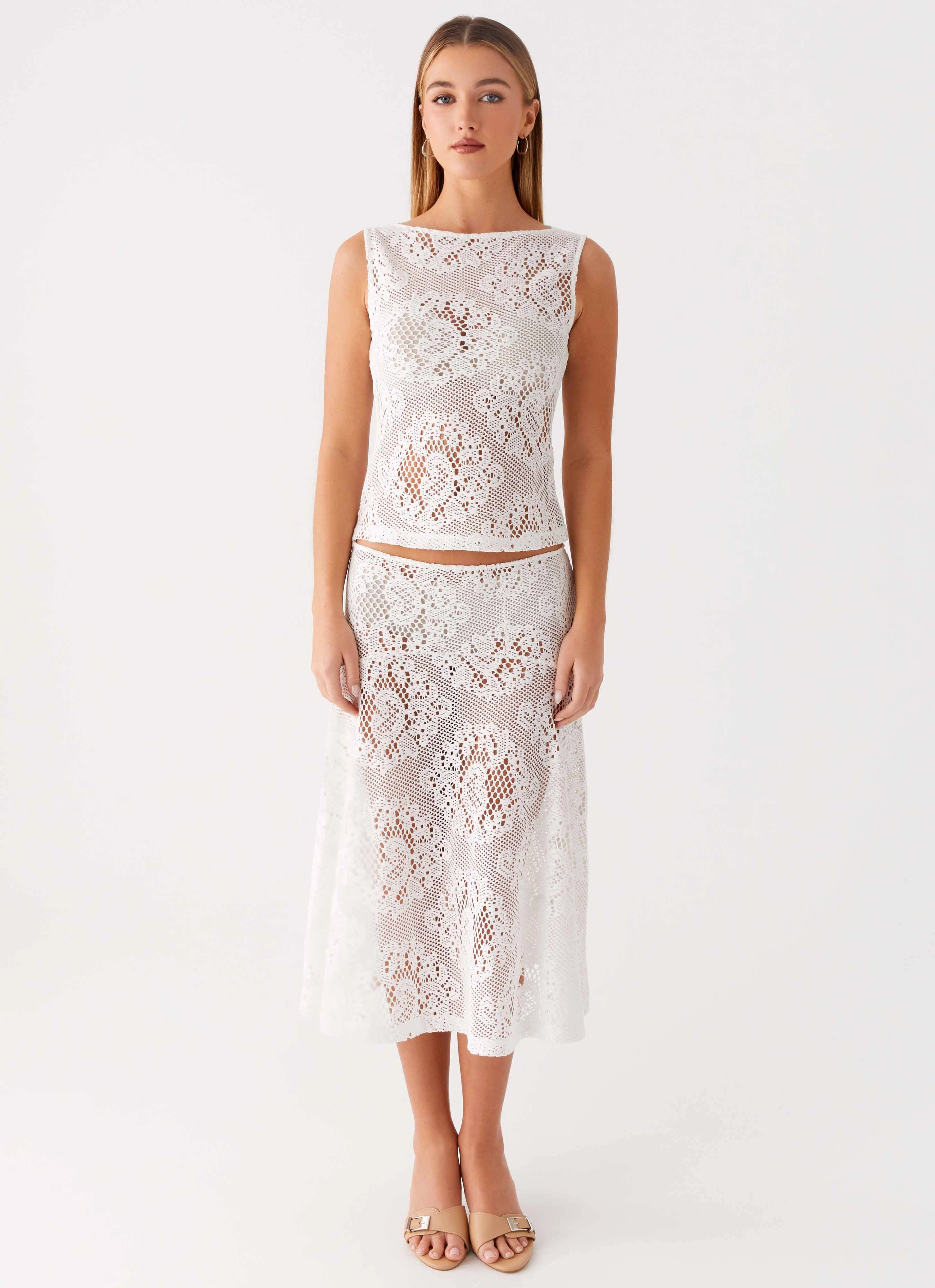Virelle Lace Top - Ivory Contrast Stitching