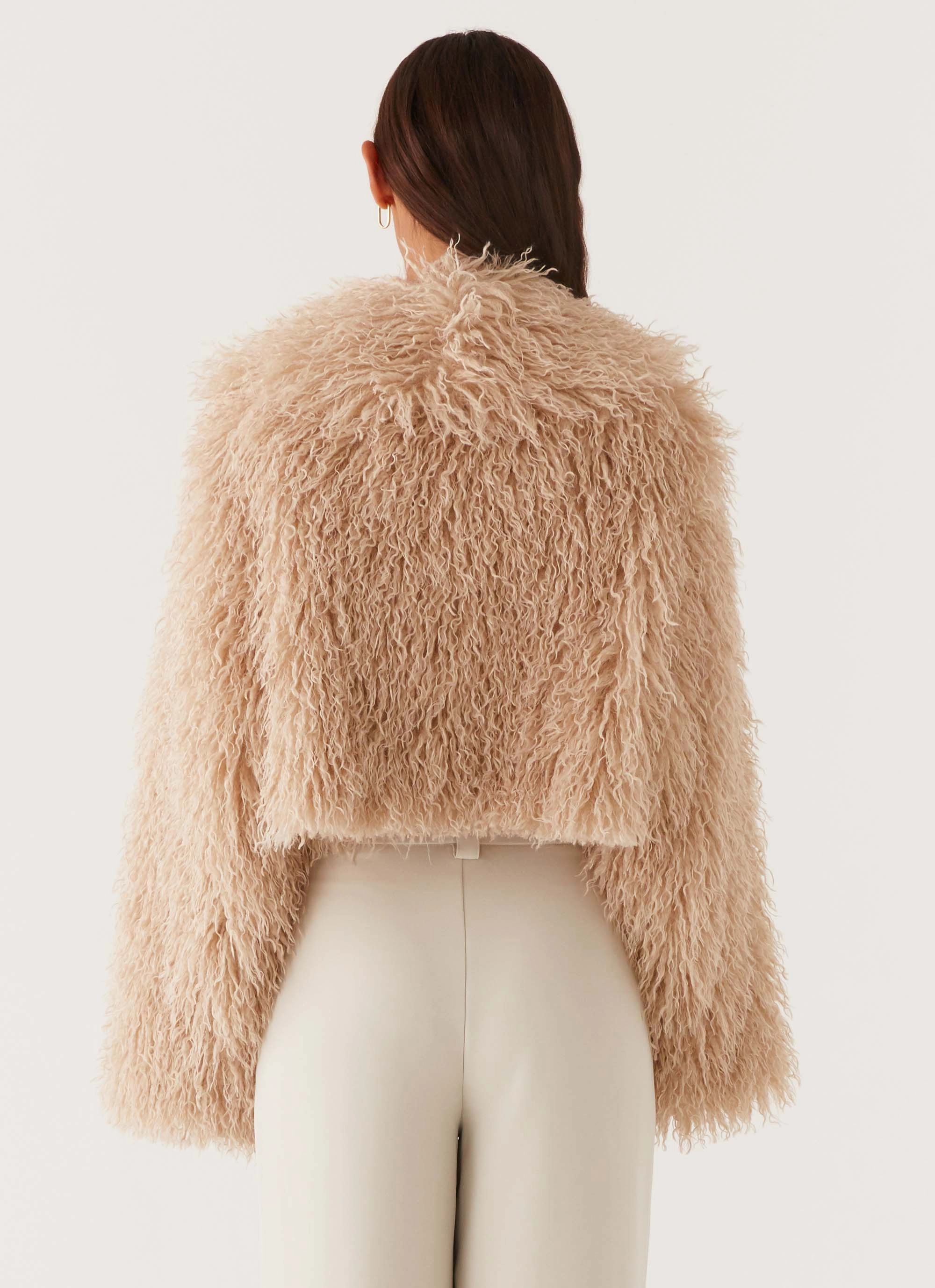 Virginia Cropped Fur Jacket - Taupe Essential Fashion