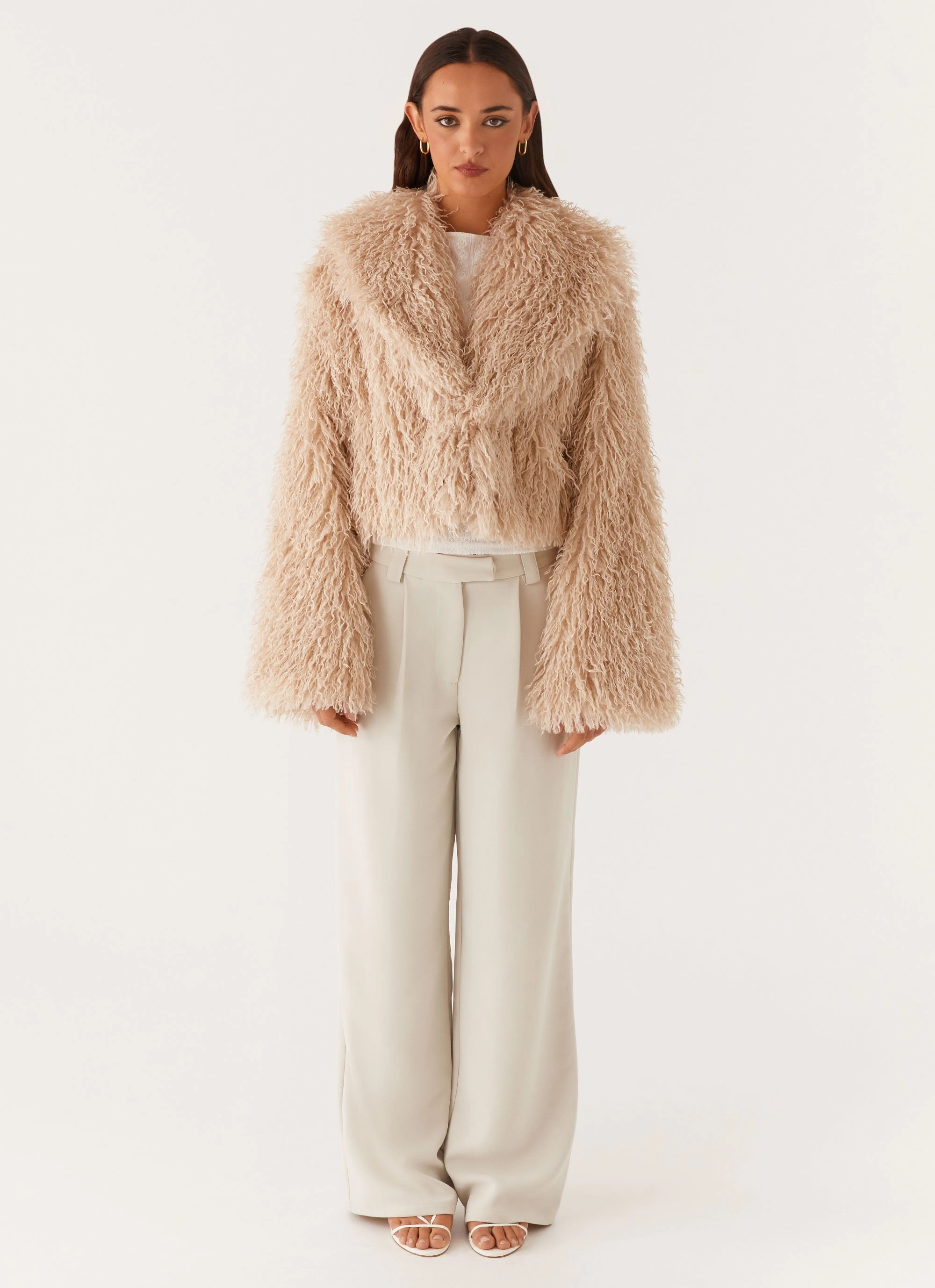 Virginia Cropped Fur Jacket - Taupe Outdoor Fit Commuter Gear