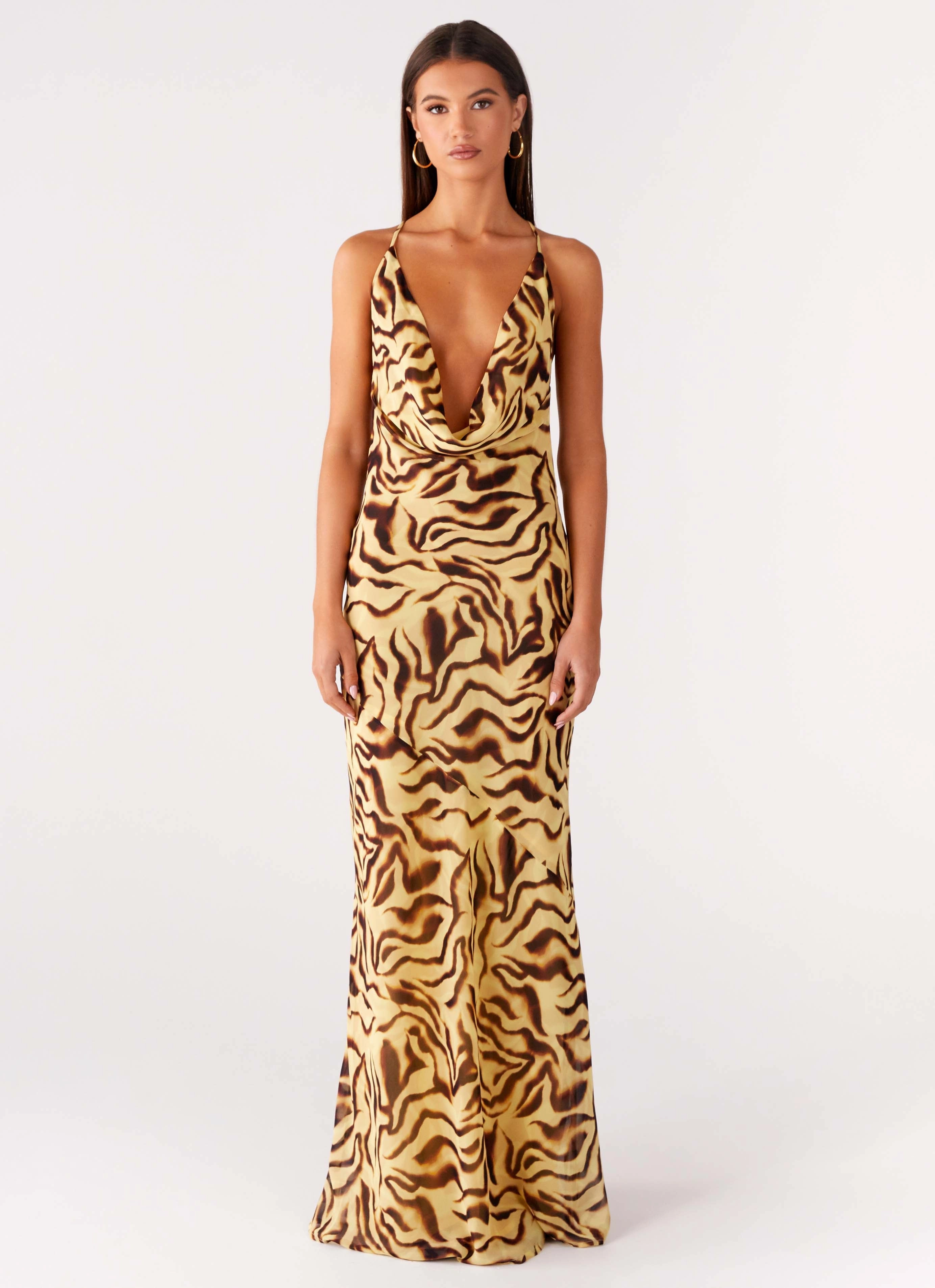 Formal Style Lace Detail Viva Lune Maxi Dress - Laguna Print