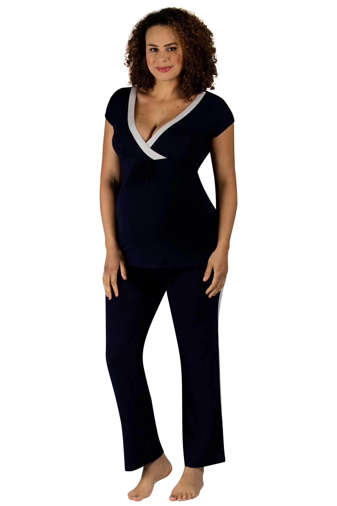 Vogue Short Sleeve Pyjamas - Navy/Soft Grey