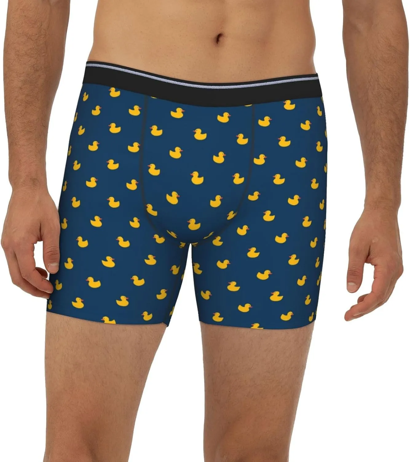 VOSERY Cartoon Cute Duck Mens Underwear Boxer Briefs, Soft Breathable Extended Length Boxers Briefs for Men