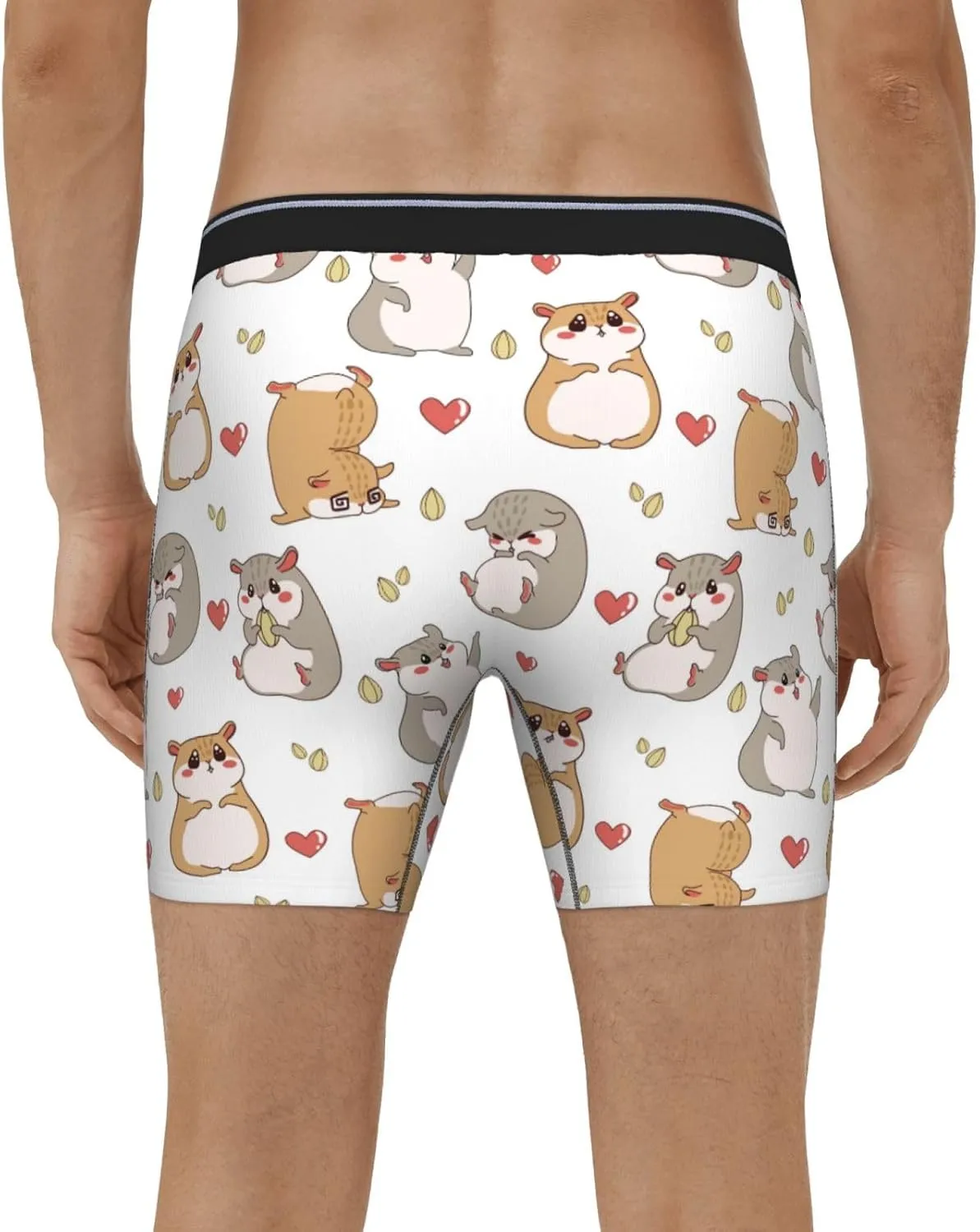 VOSERY Love Cartoon Cute Hamster Mens Underwear Boxer Briefs, Soft Breathable Extended Length Boxers Briefs for Men