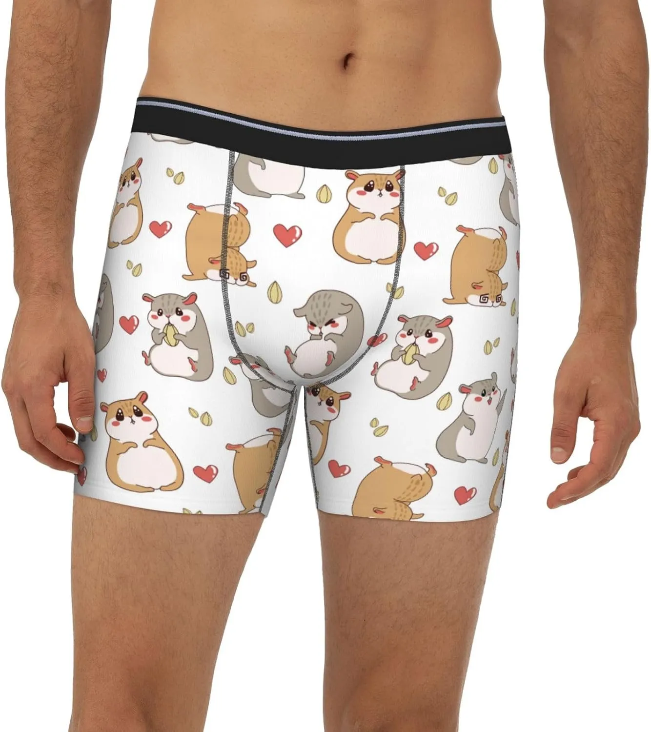 VOSERY Love Cartoon Cute Hamster Mens Underwear Boxer Briefs, Soft Breathable Extended Length Boxers Briefs for Men