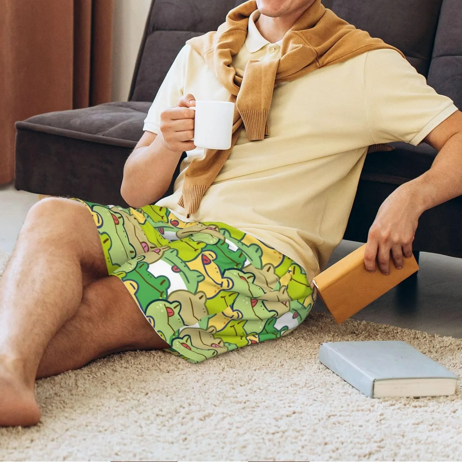 Vosery Mens Pajama Pants - Cartoon Frog Comfy Sleep Shorts Mens Pajama Shorts, Mens Lounge Shorts Pj Pants