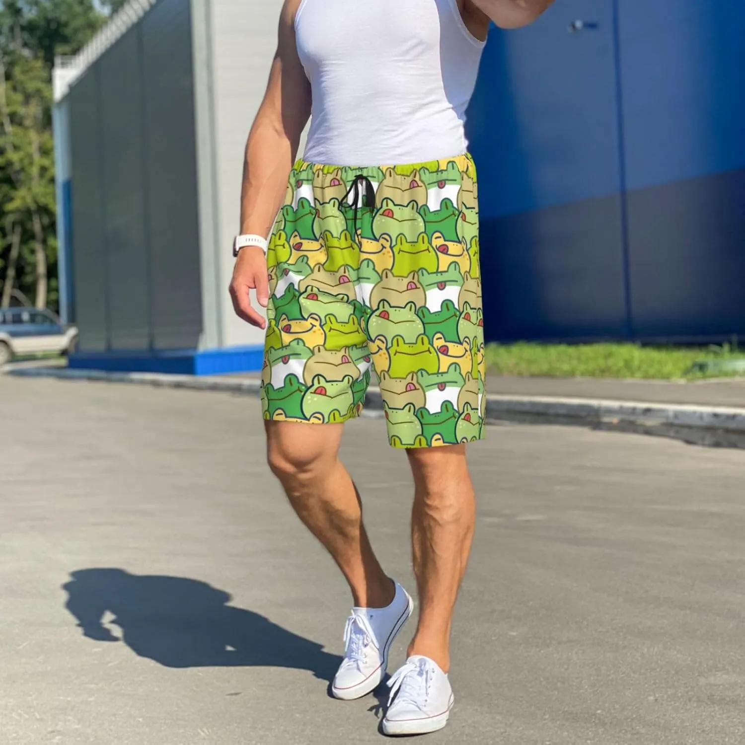 Vosery Mens Pajama Pants - Cartoon Frog Comfy Sleep Shorts Mens Pajama Shorts, Mens Lounge Shorts Pj Pants