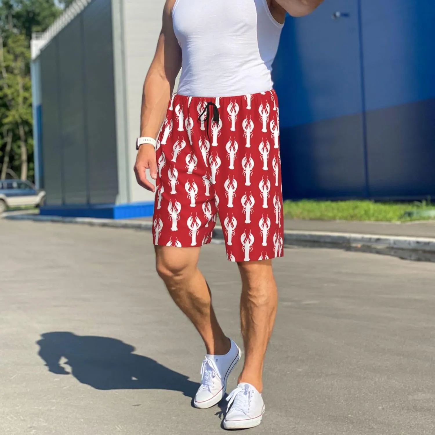 Vosery Mens Pajama Pants - Cartoon Lobster Comfy Sleep Shorts Mens Pajama Shorts, Mens Lounge Shorts Pj Pants