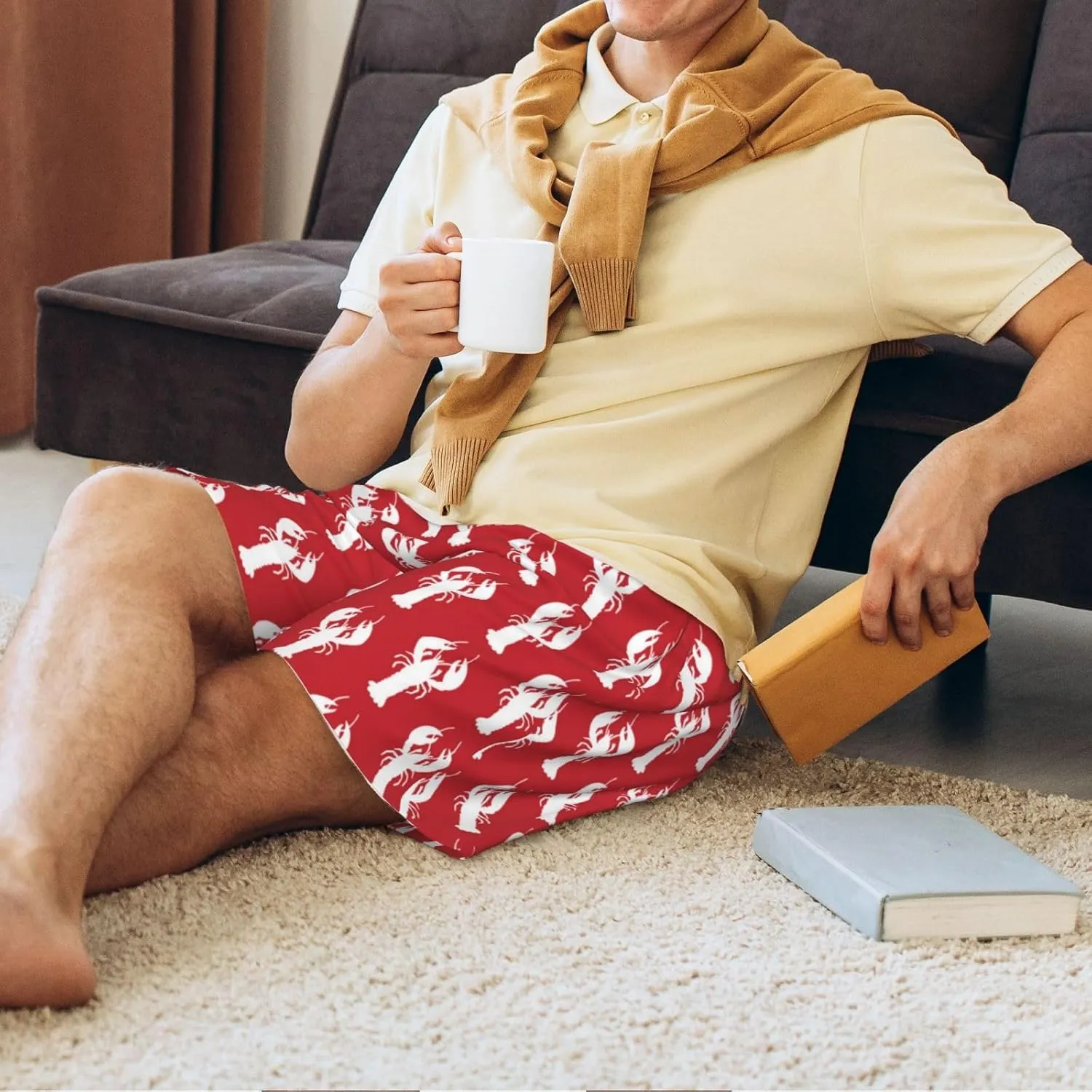 Vosery Mens Pajama Pants - Cartoon Lobster Comfy Sleep Shorts Mens Pajama Shorts, Mens Lounge Shorts Pj Pants