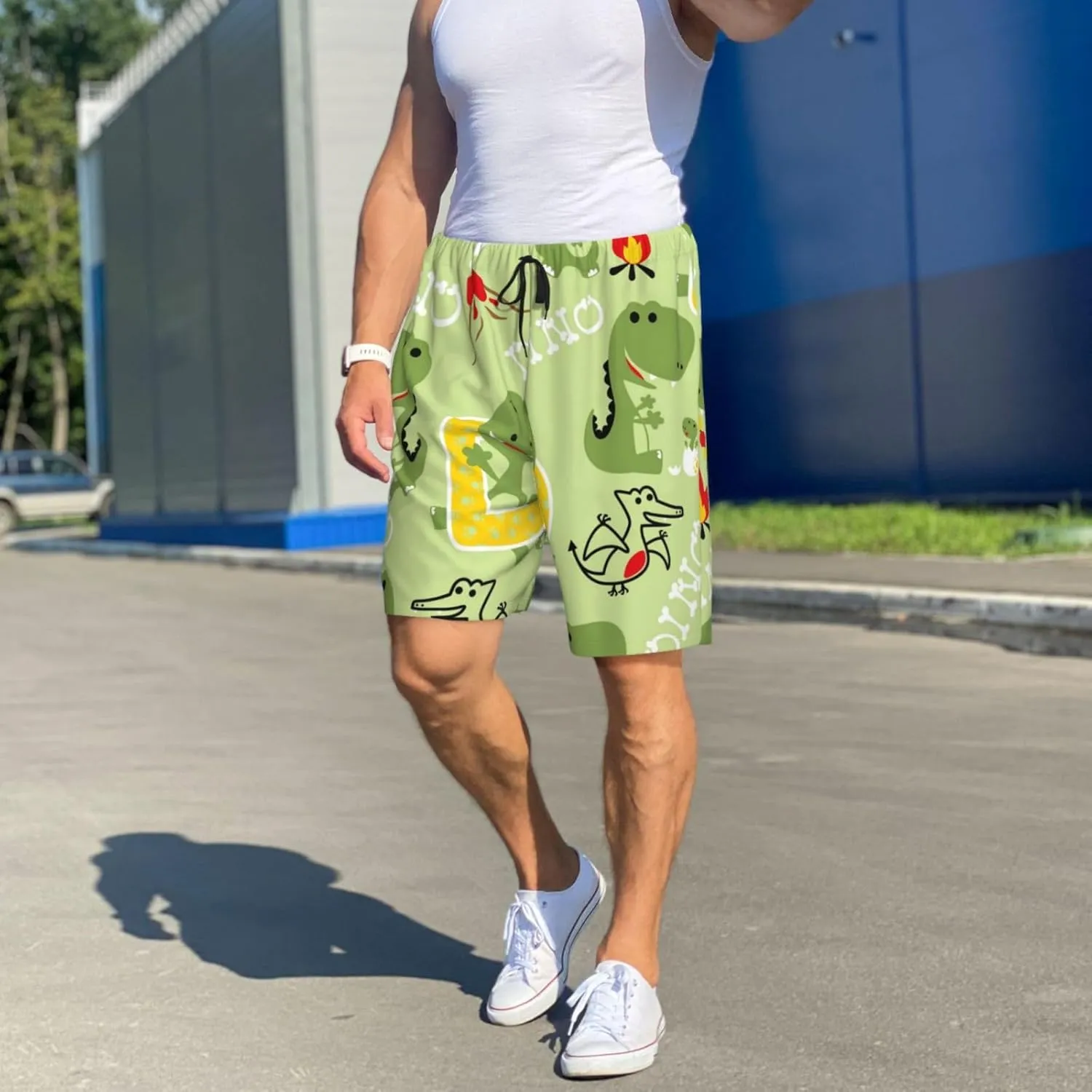 VOSERY mens pajama pants - Cute Dinosaurs Cartoon Comfy Sleep Shorts Mens Pajama shorts, mens lounge shorts pj pants