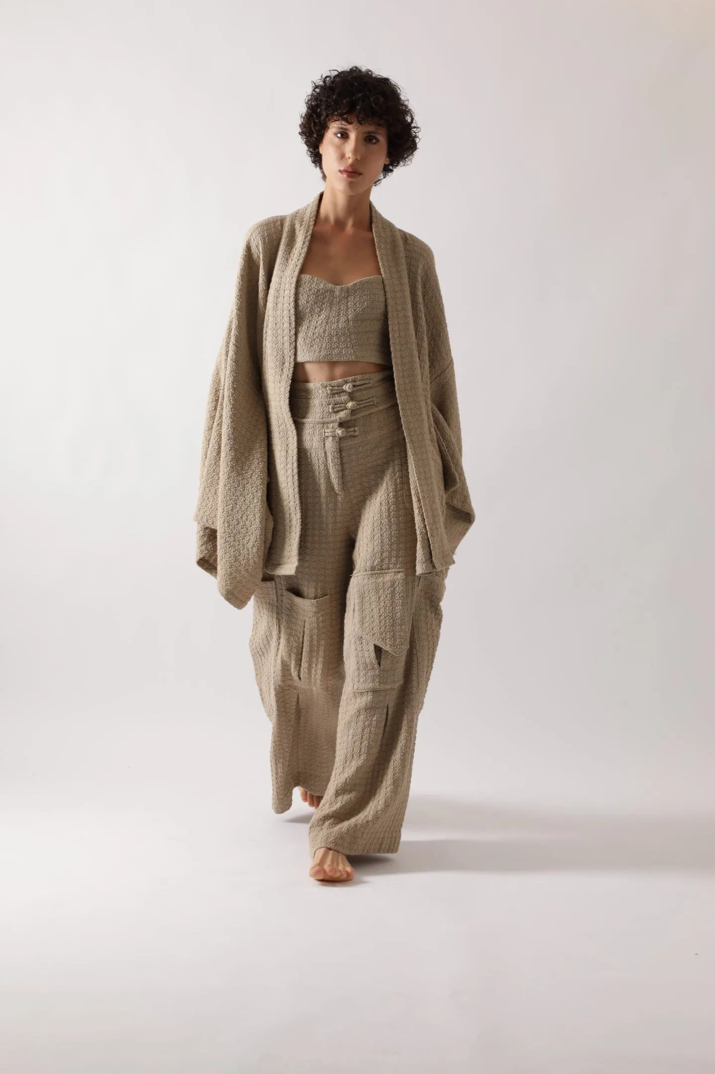 Waffle Knit Cargo Pants in Sand