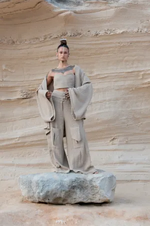 Waffle Knit Cargo Pants in Sand