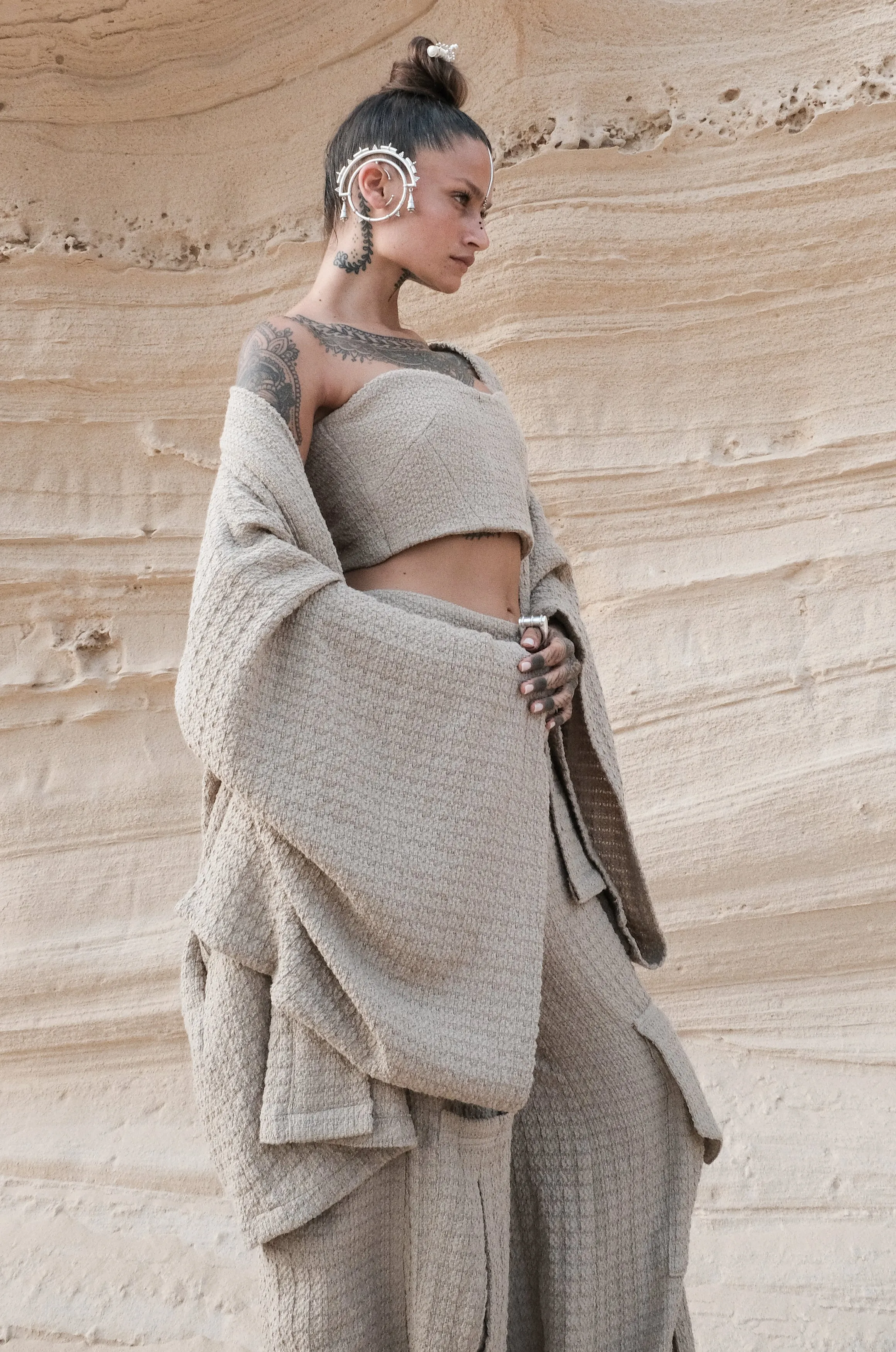 Waffle Knit Cargo Pants in Sand