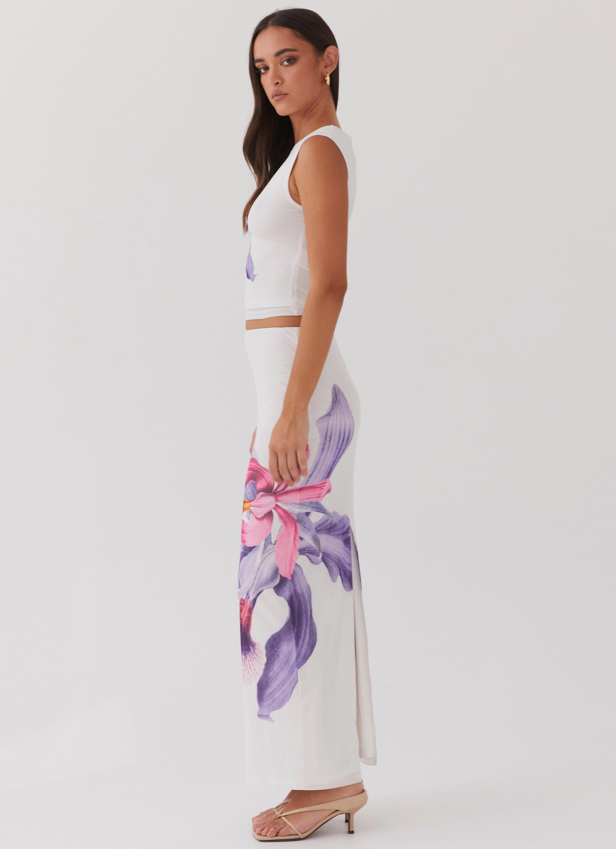 Leg Elongating Waiting For Dawn Mesh Maxi Skirt - White