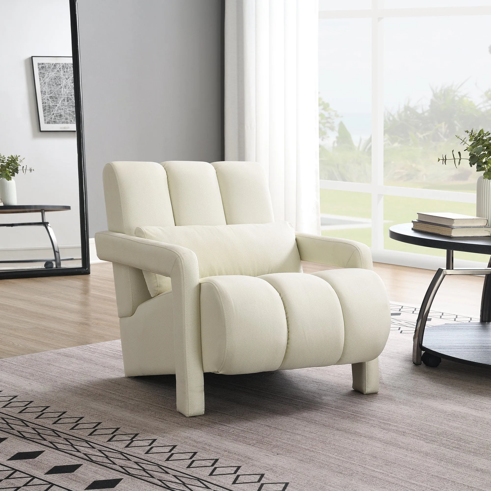 Walker Edison | Contemporary Modern Linen Upholstered Accent Chair Beige