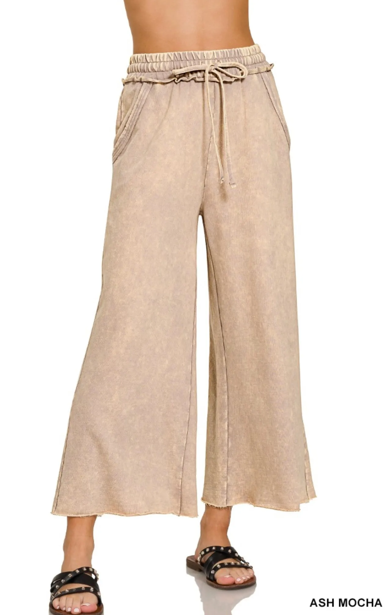Washed French Terry Palazzo Pants ash Mocha