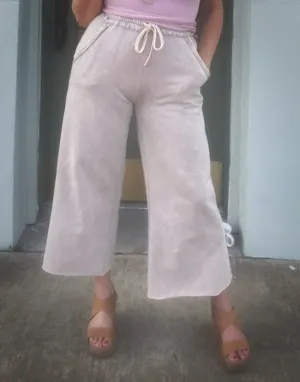 Washed French Terry Palazzo Pants ash Mocha