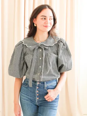 Katherine Scalloped Blouse - Black DroppedShoulder
