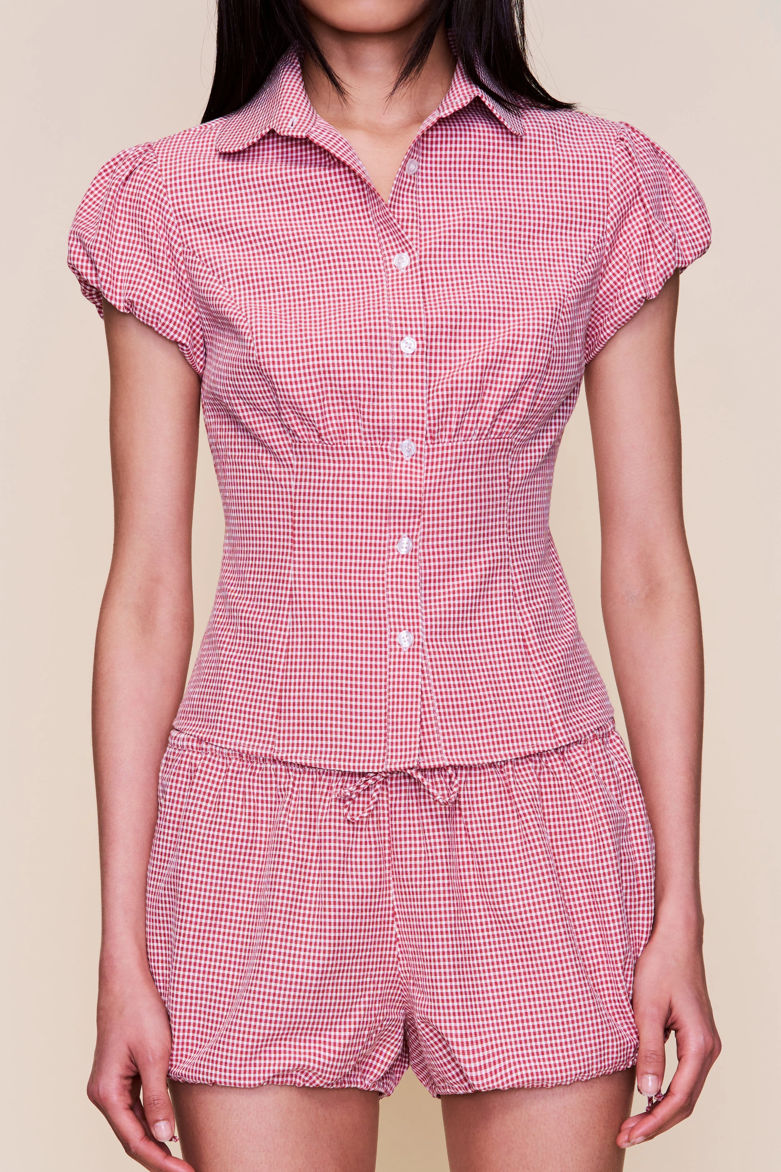 Gingham Bloomer Wide Leg Opening Relaxed Design