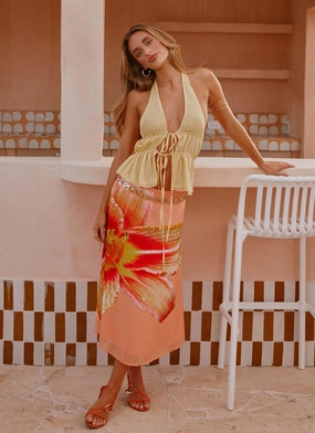 Laidback Mood Sturdy Waistband Summertime Midi Skirt - Orange Floral