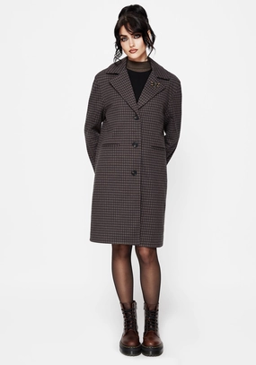 Flexible Hood Design Thermal Insulated Pilgrim Gingham Coat With Dragonfly Brooch