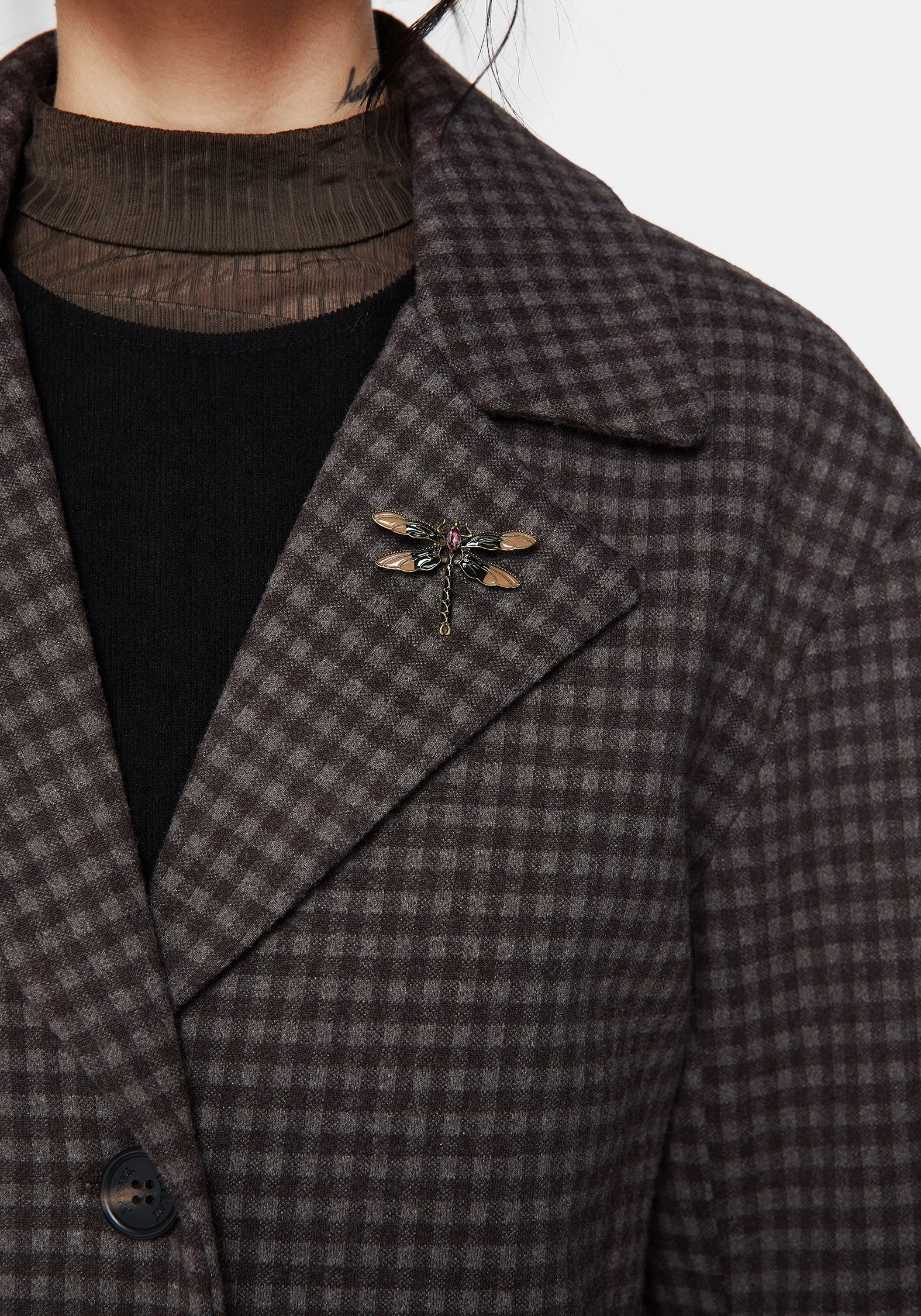 Pilgrim Gingham Coat With Dragonfly Brooch Simple Chill Piece