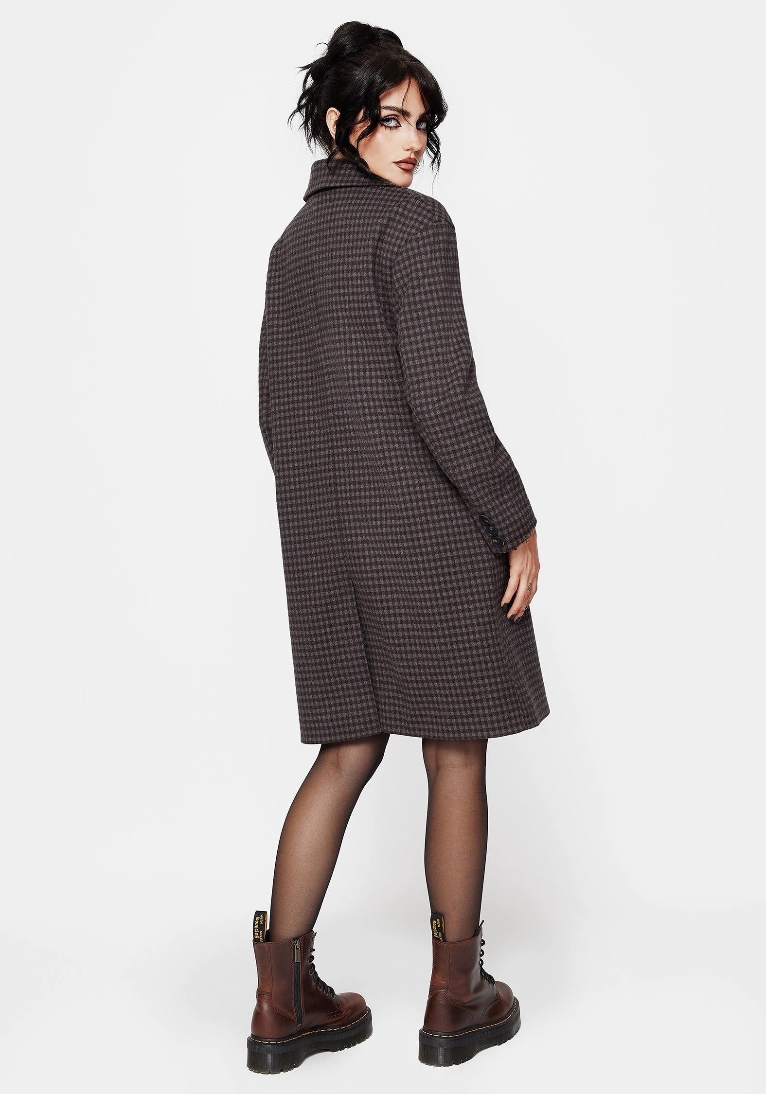 Weatherproof Zipper Designer Inspired Pilgrim Gingham Coat With Dragonfly Brooch