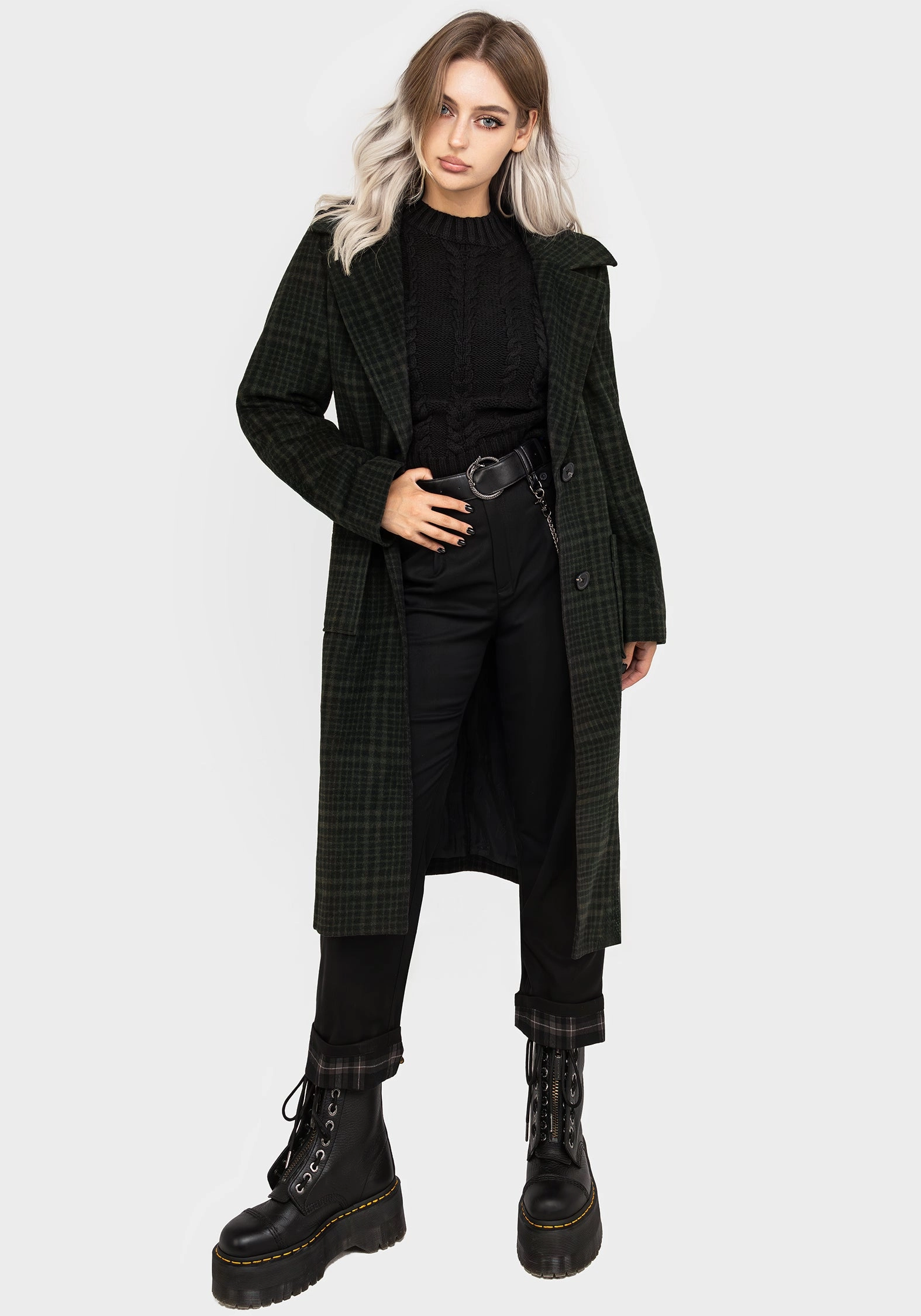 High Collar Style Flatlock stitching Jackdaw Check Wool Blend Duster Coat