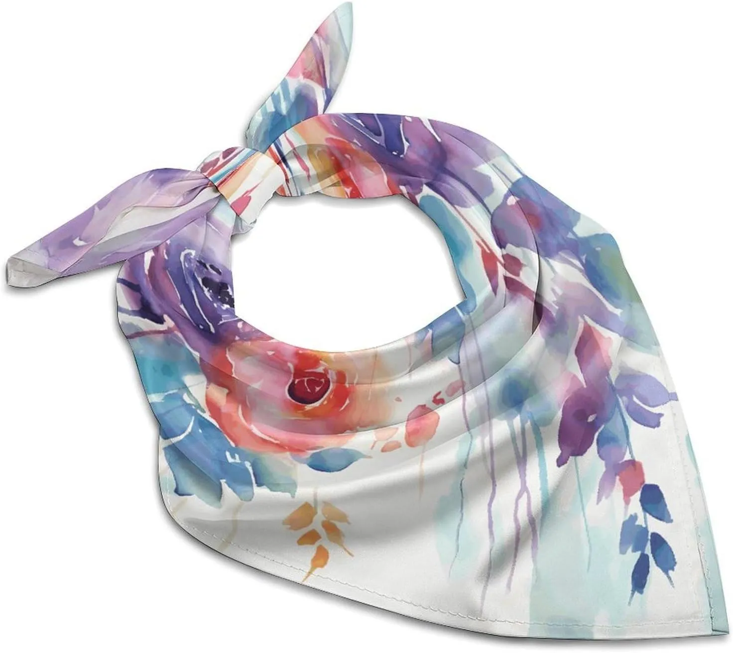 Watercolor Floral 18 Inches Satin Head Scarf Lightweight Silk Hair Scarves Soft Silk Head Scarf for Women Large Satin Bandanas Square Headscarf Fashion Headband Neckerchief Neck Scarves Gift