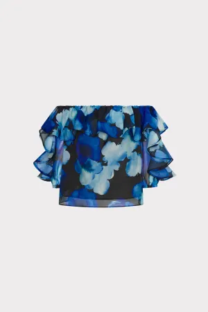 Watercolor Petals Organza Ruffle Top Unstructured Fit Active Design