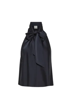 Silk Satin Bow-Tie Top Rolled Hem Detailing