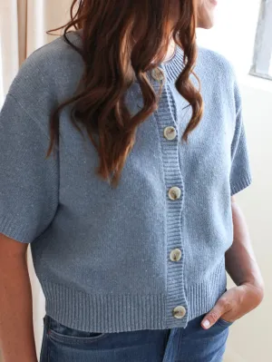Beth Cardigan - Sky DropShoulderConstruction Breathable Linen Blend